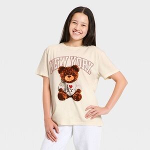 ♥️ Girls' NYC Short Sleeve Teddy Bear Oversized Graphic T-Shirt